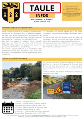 thumbnail of Taulé Infos – Octobre 2026 + Formulaire repas des aînés